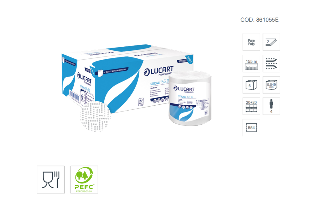 LUCART 861055 Handdoekrol WIT 155 ID 2L strong 6X1