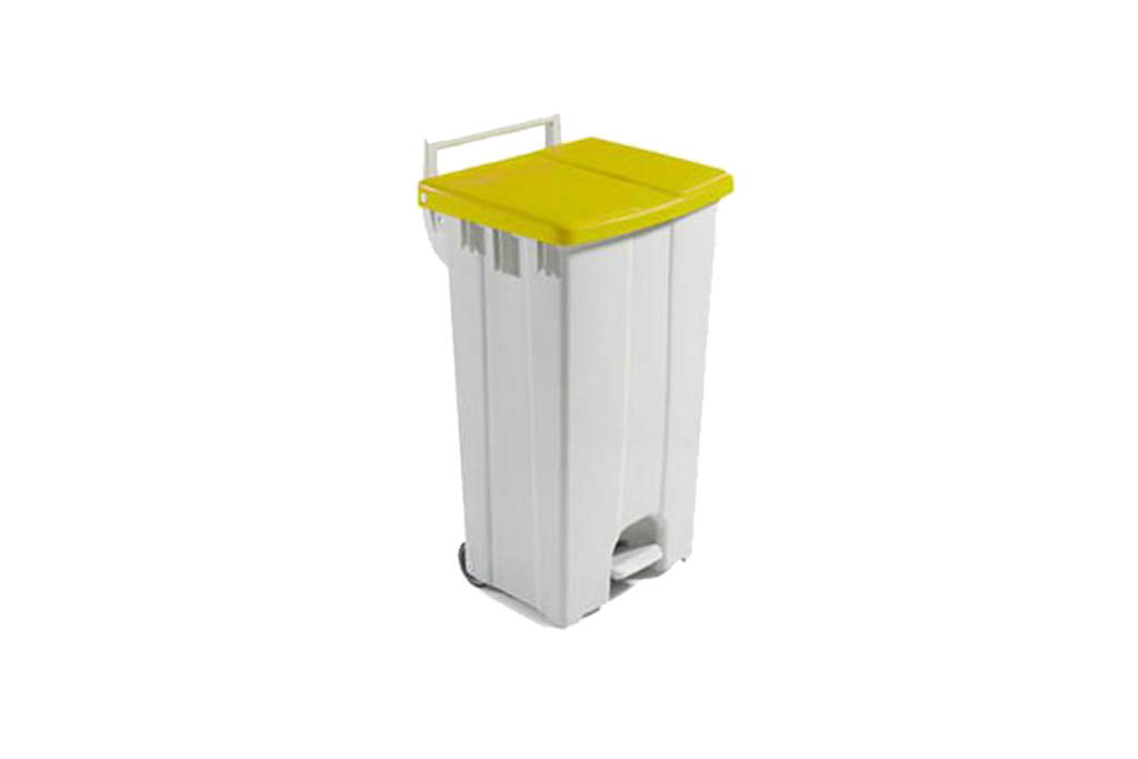 PB-1500 Afvalcontainer op wielen+pedaal en GEEL deksel 90L