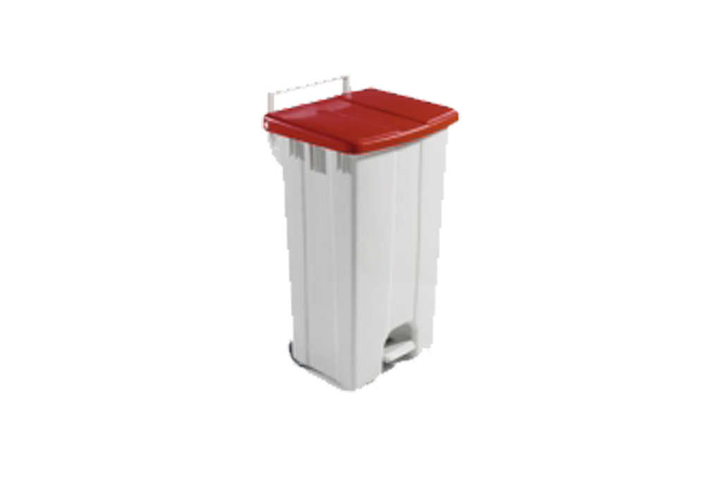 PB-1500 Afvalcontainer op wielen+pedaal en ROOD deksel 90L