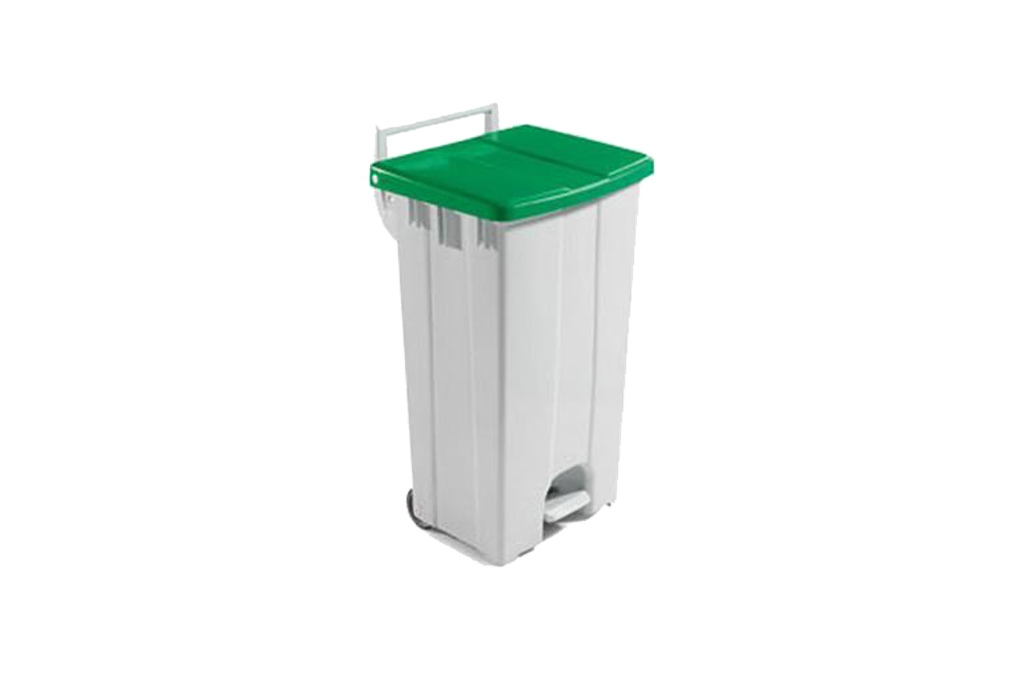 PB-1500 Afvalcontainer op wielen+pedaal en GROEN deksel 90L