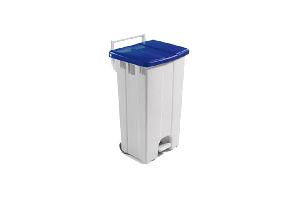 PB-1500 Afvalcontainer op wielen+pedaal en BLAUW deksel 90L