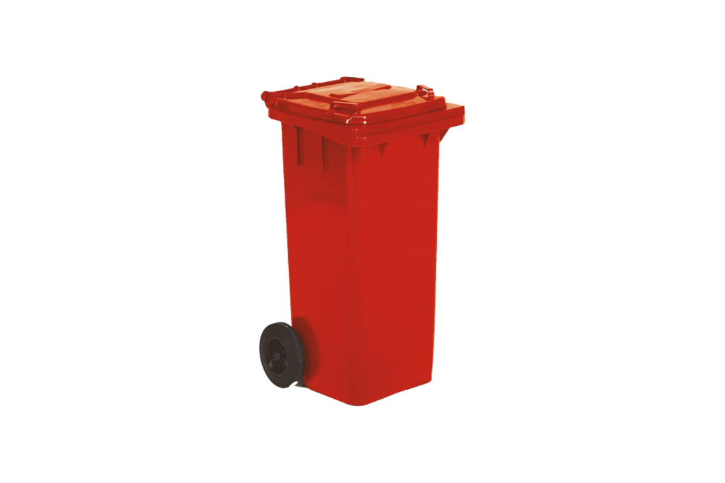 Container PB-810120-C sur roues +couvercle ROUGE 120L